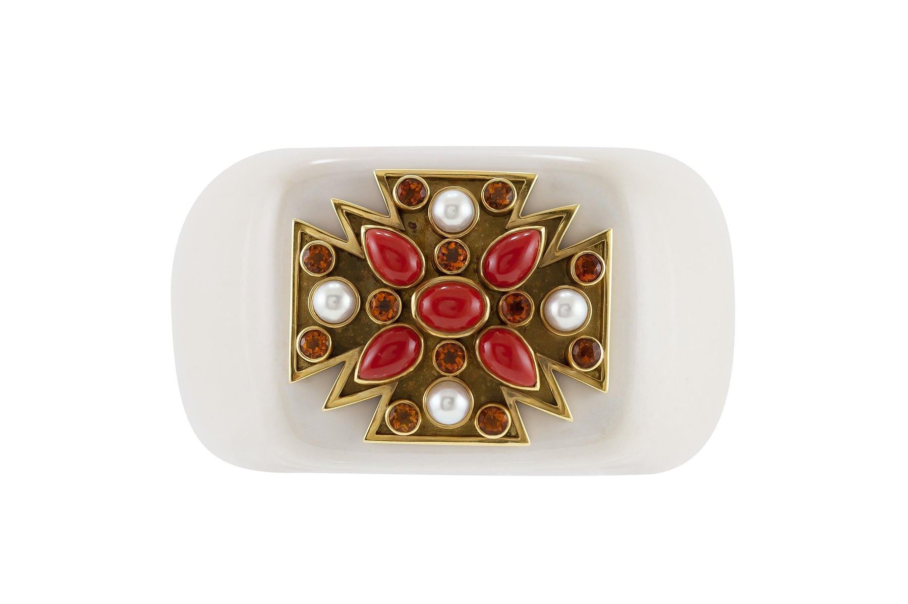 Verdura Cacholong Maltese Cross Cuff Bracelet