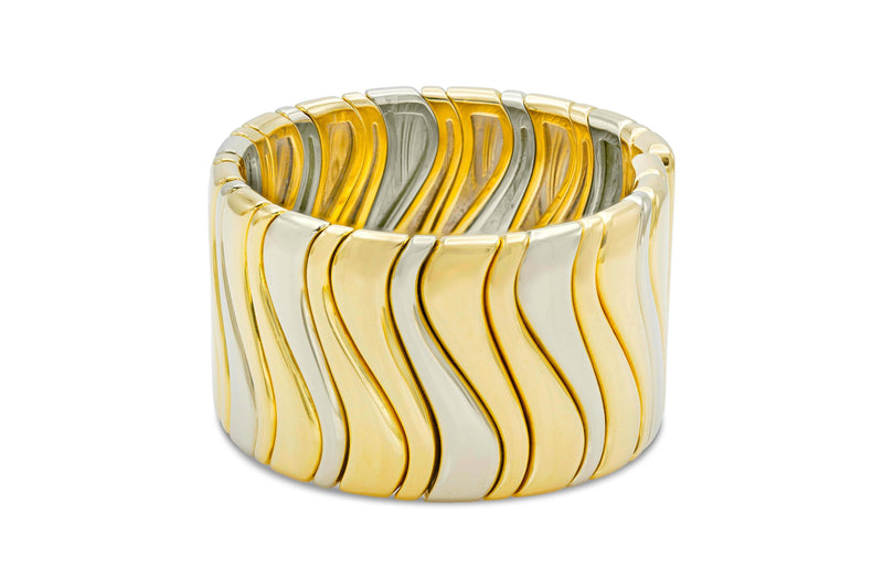 Vintage Marina B Two Toned Gold Wide Wave Cuff Bracelet