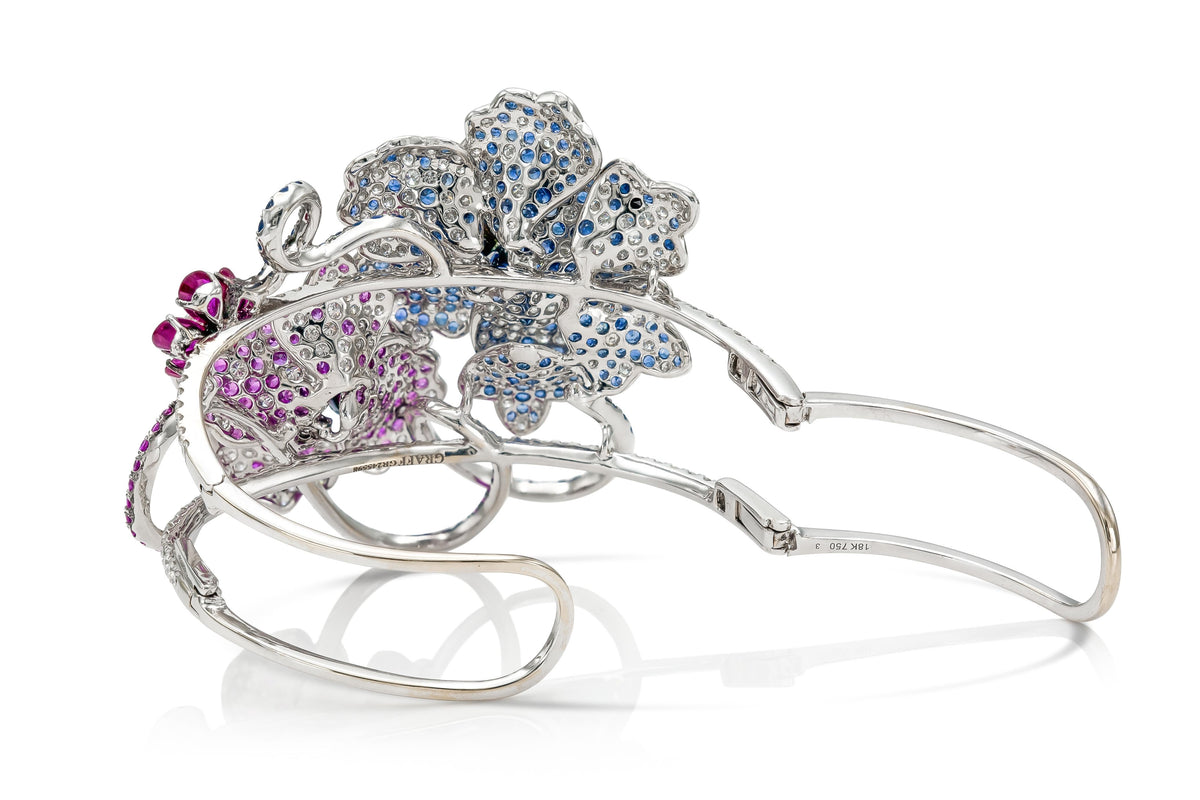Graff Diamond Ruby and Sapphire Flower Cuff Bracelet