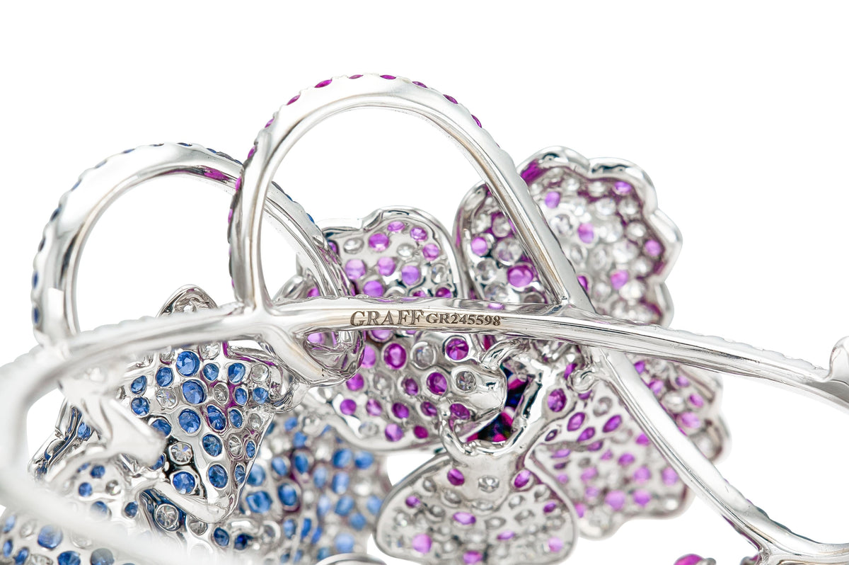 Graff Diamond Ruby and Sapphire Flower Cuff Bracelet