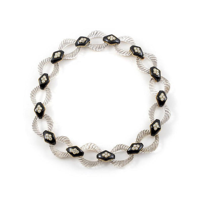 Vintage 1960s Boucheron Crystal Onyx and Diamond Necklace