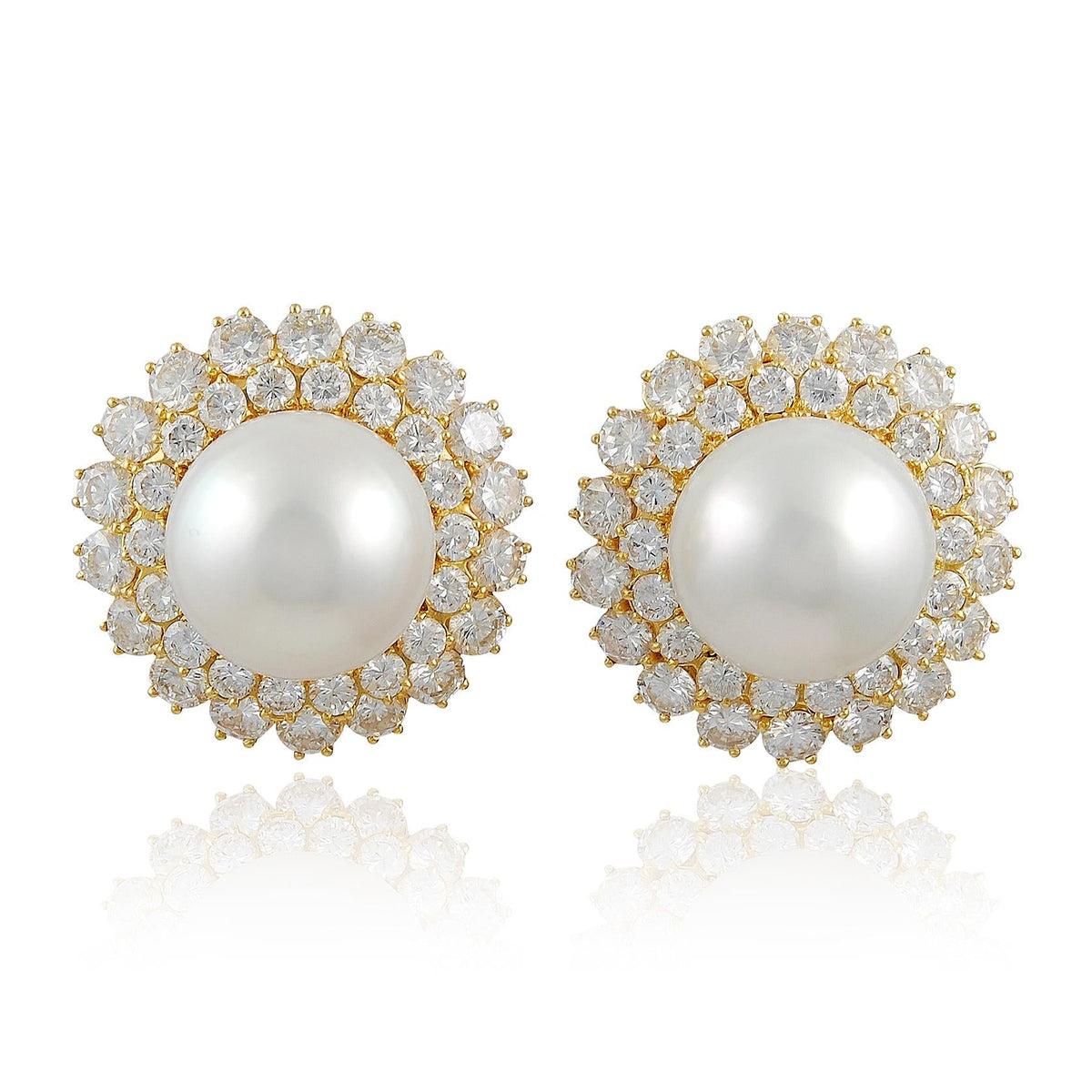 VAN CLEEF & ARPELS Cultured Button-Shaped Pearl and Diamond Ear Clips