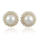 VAN CLEEF & ARPELS Cultured Button-Shaped Pearl and Diamond Ear Clips