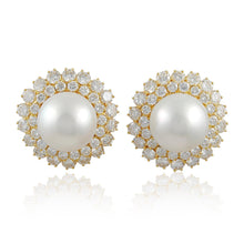VAN CLEEF & ARPELS Cultured Button-Shaped Pearl and Diamond Ear Clips