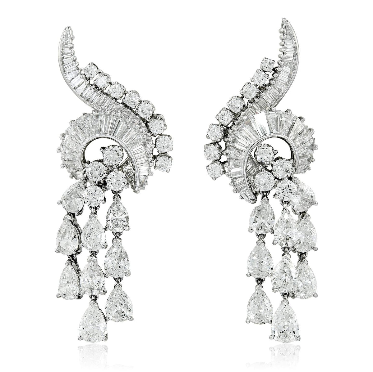 HARRY WINSTON Platinum Pear, Baguette and Round Diamond Ear Clips