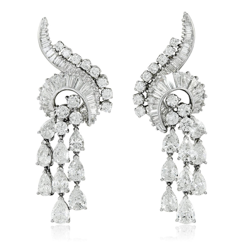 HARRY WINSTON Platinum Pear, Baguette and Round Diamond Ear Clips