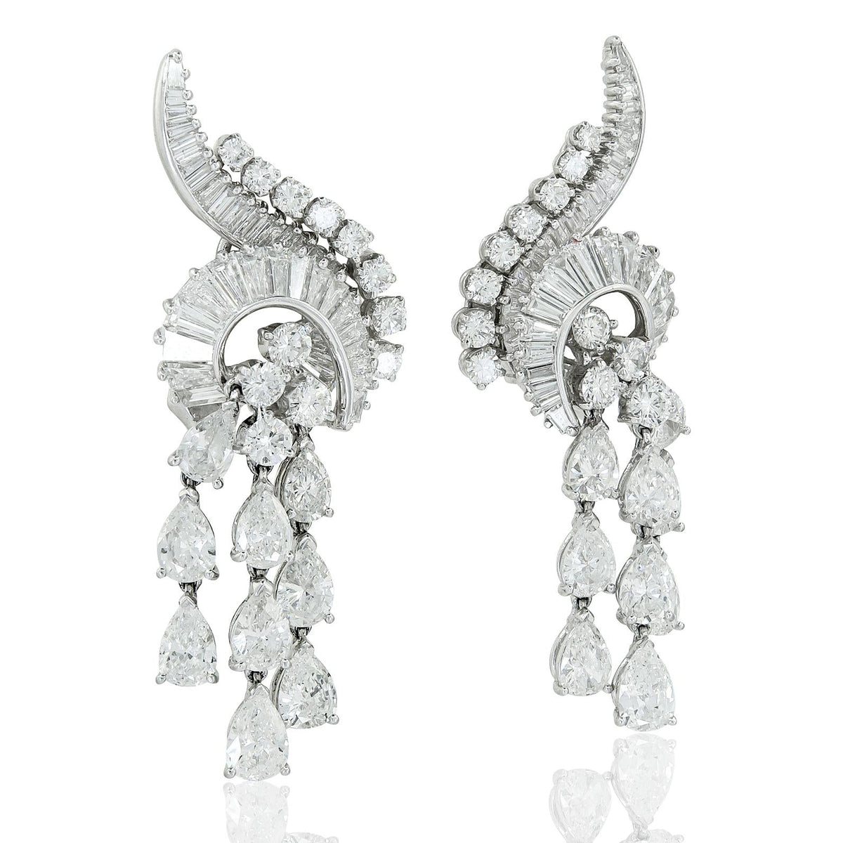 HARRY WINSTON Platinum Pear, Baguette and Round Diamond Ear Clips
