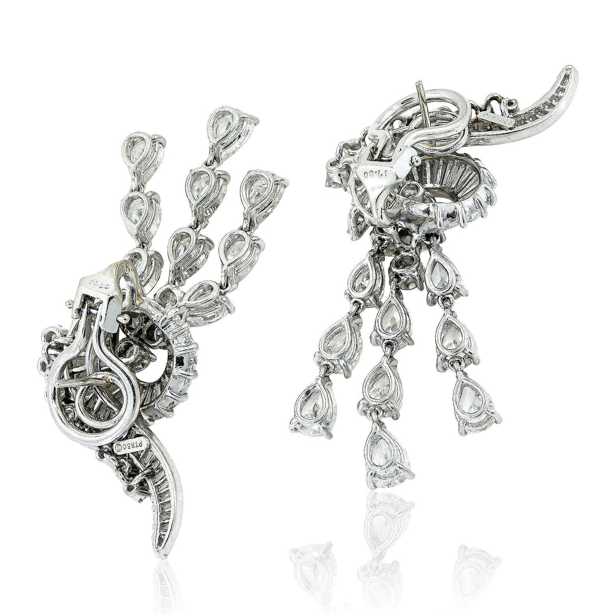 HARRY WINSTON Platinum Pear, Baguette and Round Diamond Ear Clips