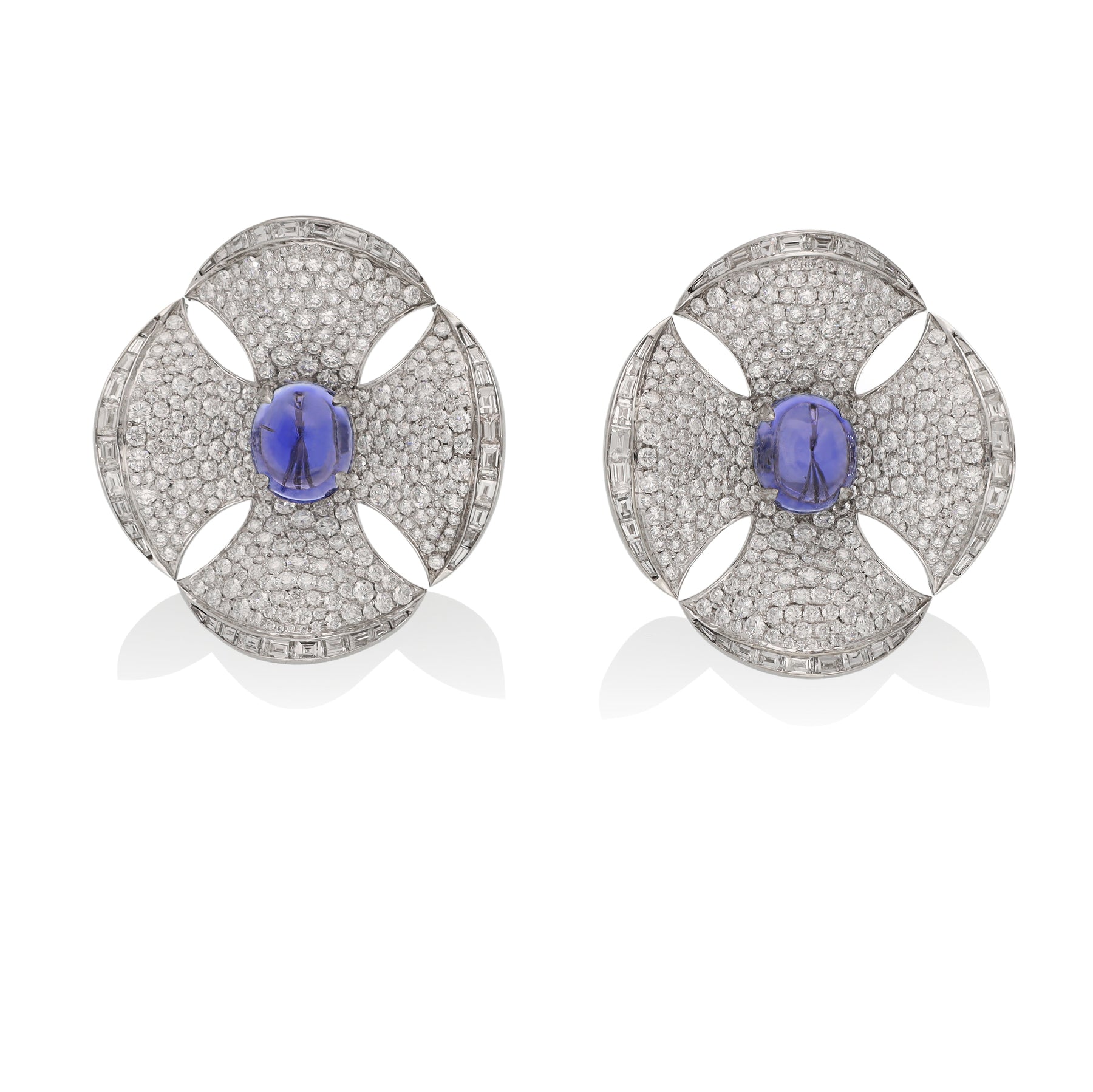 BULGARI Maltese Flower Cabochon Sapphire Ear Clips