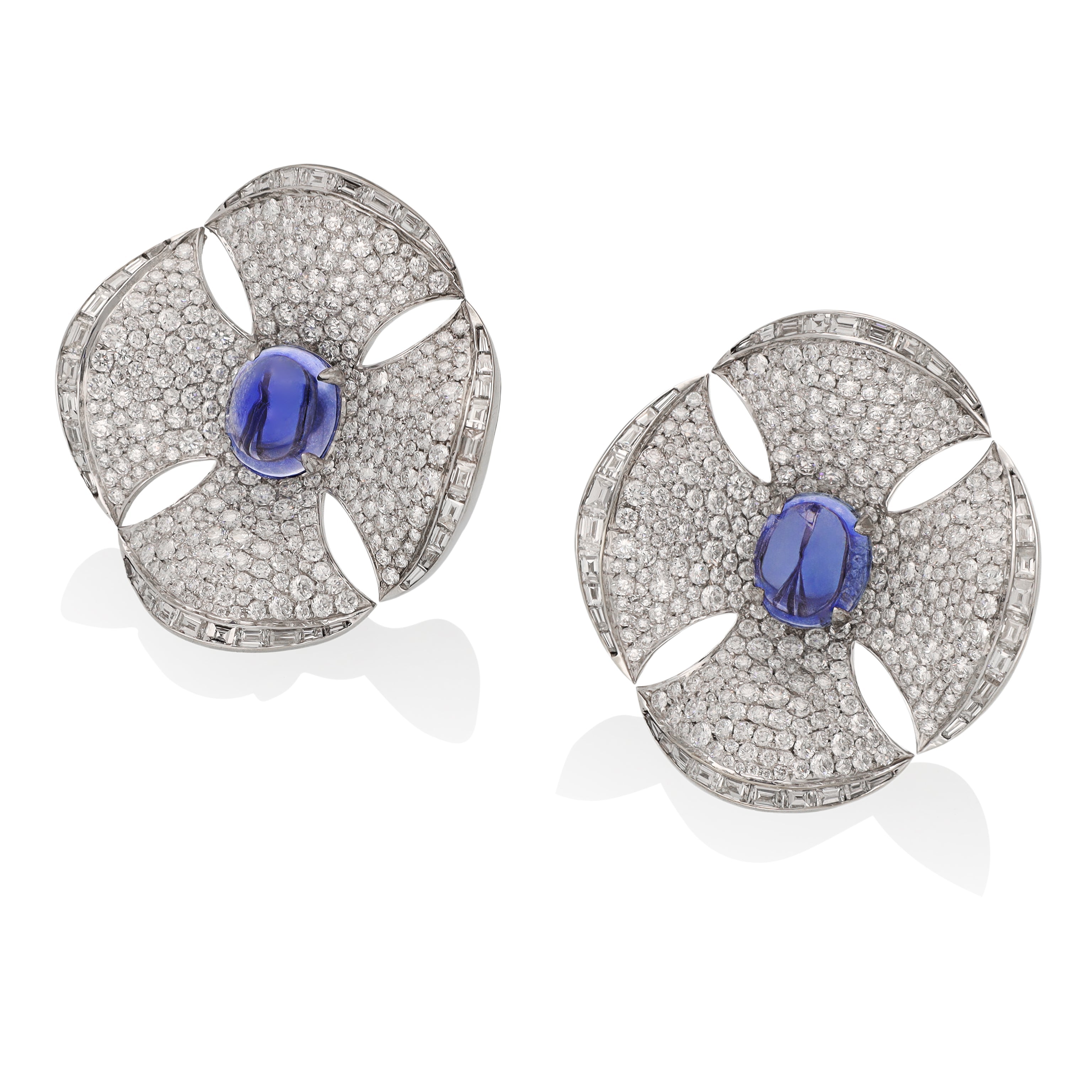 BULGARI Maltese Flower Cabochon Sapphire Ear Clips