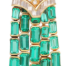 BVLGARI 18K Yellow Gold, No-Oil Emerald and Diamond Ear Clips
