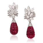 VAN CLEEF & ARPELS Diamond Cluster and Ruby Pendant 'Mystery-Set' Ear Clips