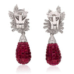 VAN CLEEF & ARPELS Diamond Cluster and Ruby Pendant 'Mystery-Set' Ear Clips