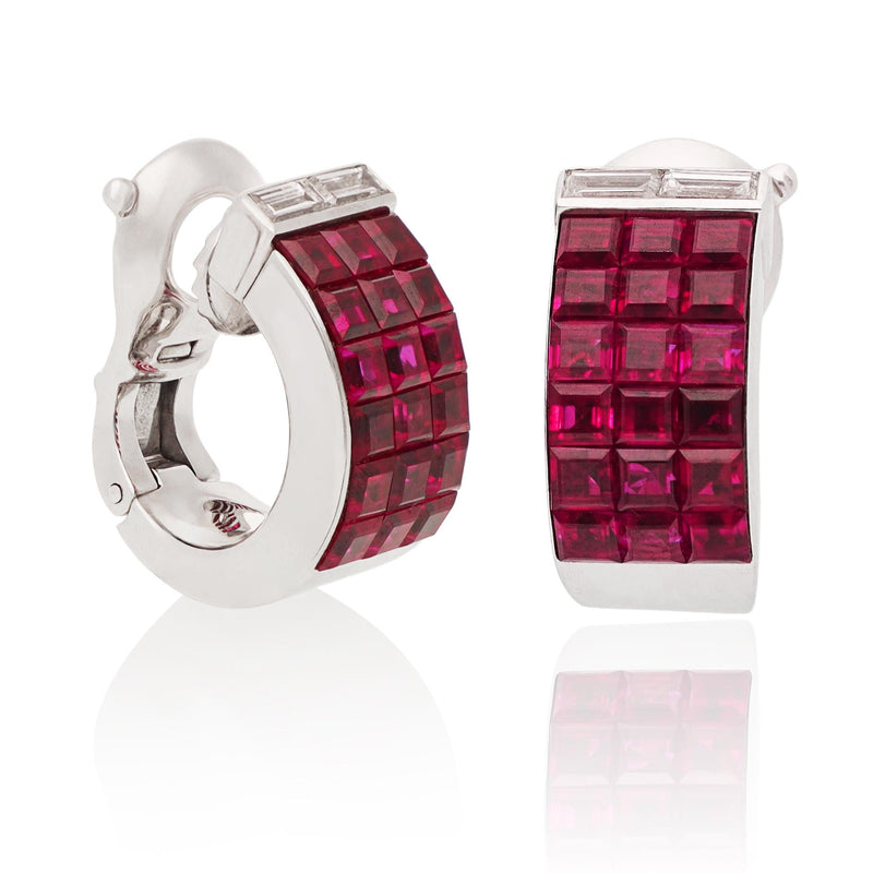 VAN CLEEF & ARPELS 'Mystery-Set Ruby Pont Neuf Huggie Earrings