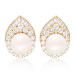 VAN CLEEF & ARPELS 18K Yellow Gold Pearl and Diamond Ear Clips