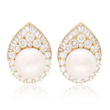 VAN CLEEF & ARPELS 18K Yellow Gold Pearl and Diamond Ear Clips