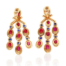 BULGARI 18K Yellow Gold Diamond, Cabochon Ruby and Sapphire Ear Clips