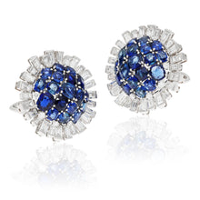 BULGARI Sapphire and Diamond Flower Ear Clips, Circa 1960s