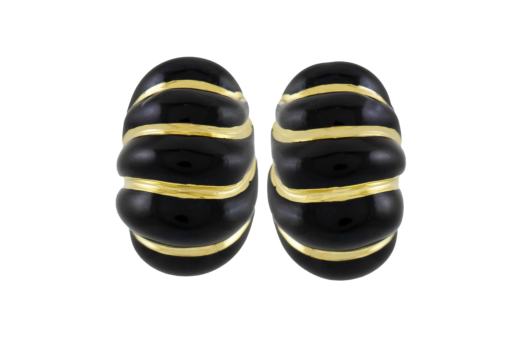 David Webb Black Enamel and Gold Earrings