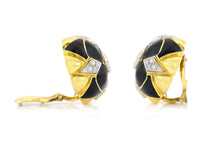 Vintage 1960s David Webb Black Enamel Earrings with Diamonds