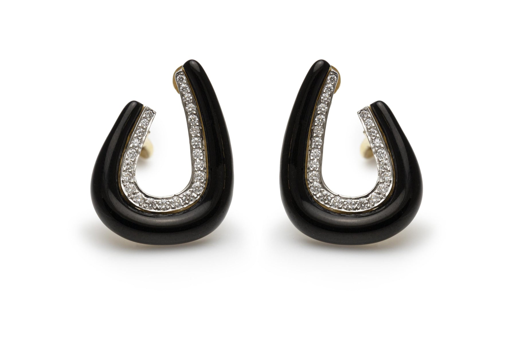 Vintage 1970s David Webb Black Enamel Diamond Earrings