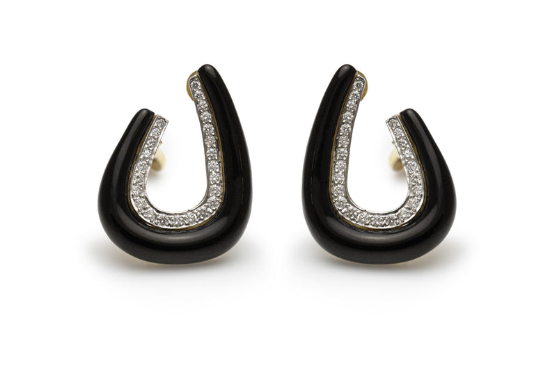 Vintage 1970s David Webb Black Enamel Diamond Earrings