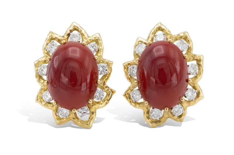 Vintage 1960s David Webb Coral and Diamond Earrings