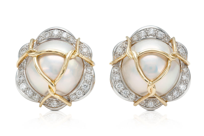 Verdura Pearl and Diamond Earrings