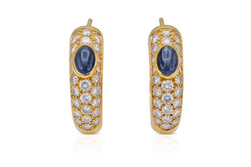 Vintage 1990s Cartier Huggie Earrings with Sapphires and Diamonds