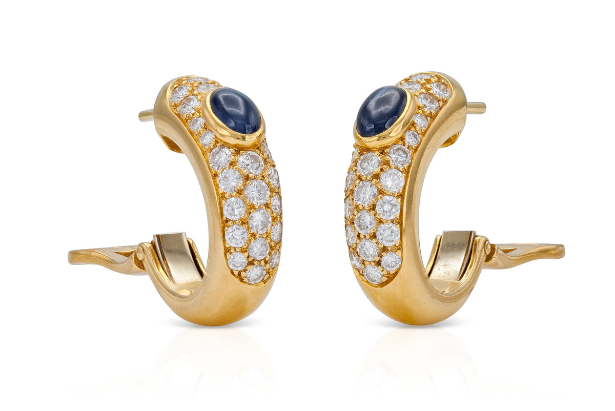 Vintage 1990s Cartier Huggie Earrings with Sapphires and Diamonds