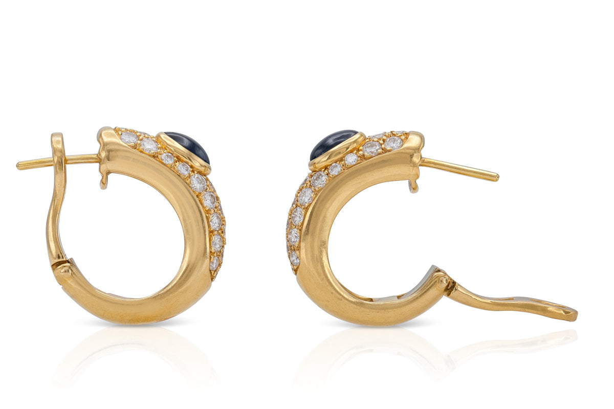 Vintage 1990s Cartier Huggie Earrings with Sapphires and Diamonds