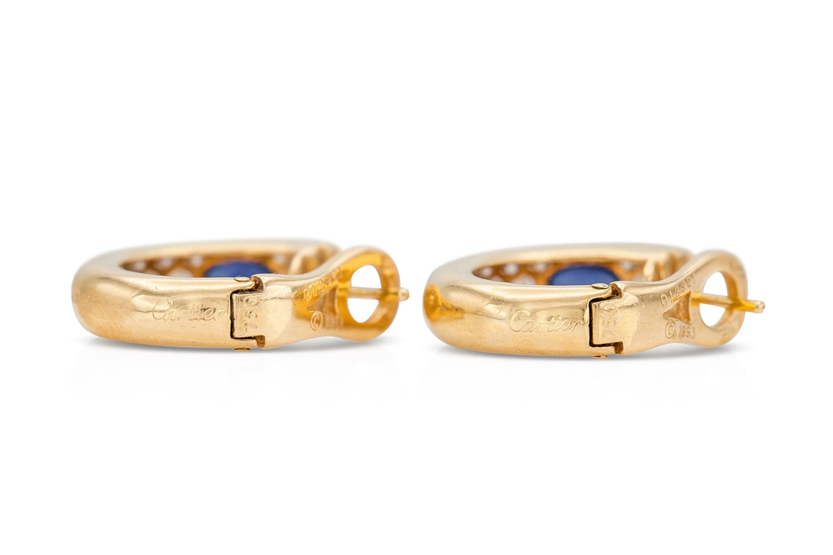 Vintage 1990s Cartier Huggie Earrings with Sapphires and Diamonds