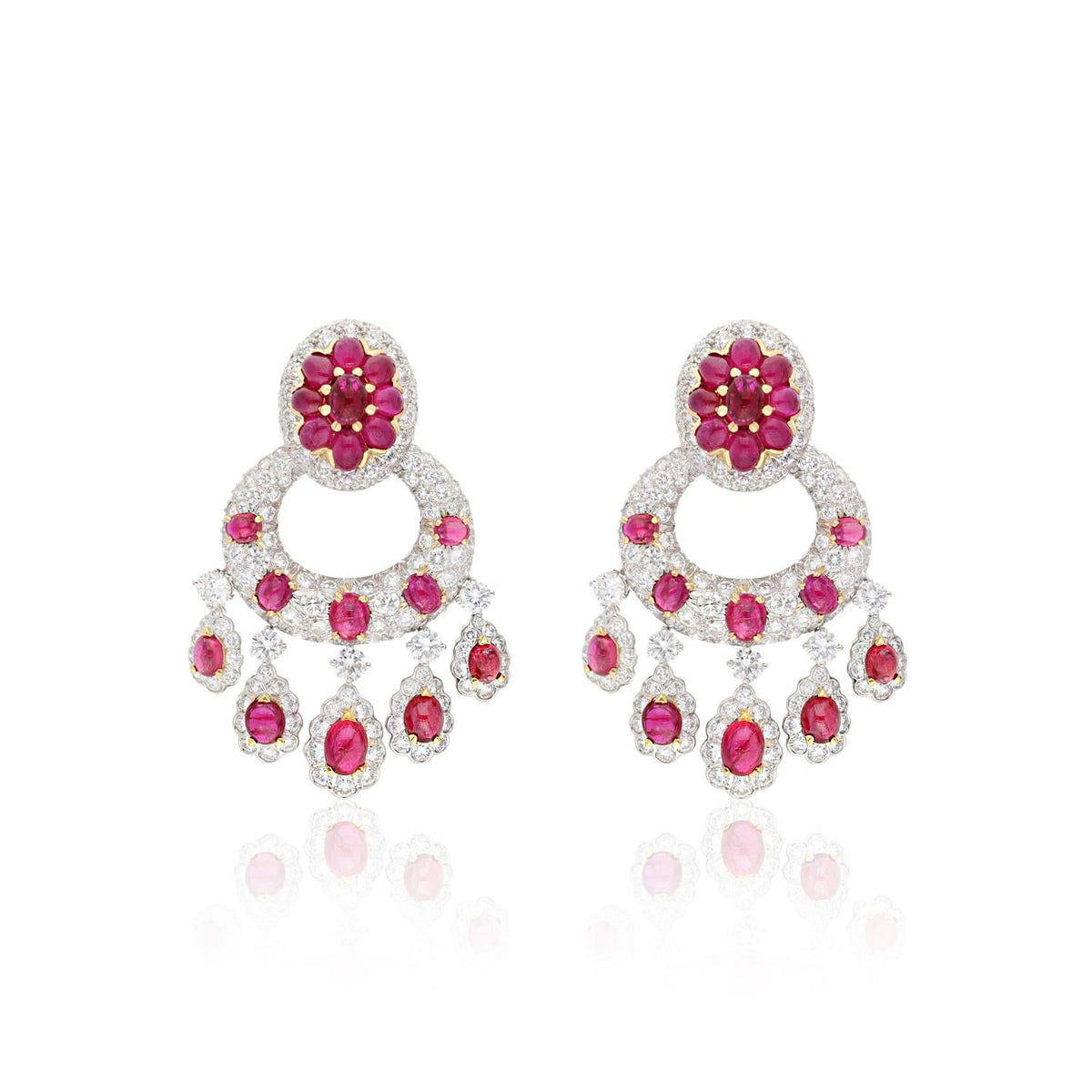 DAVID WEBB Cabochon Ruby and Diamond Ear Clips