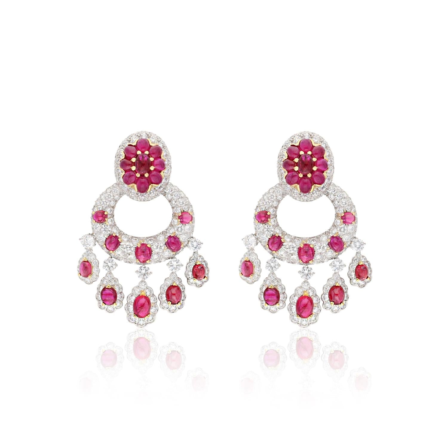 DAVID WEBB Cabochon Ruby and Diamond Ear Clips