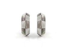 Mauboussin White Gold and Gray Mother of Pearl Checkerboard Huggie Earrings