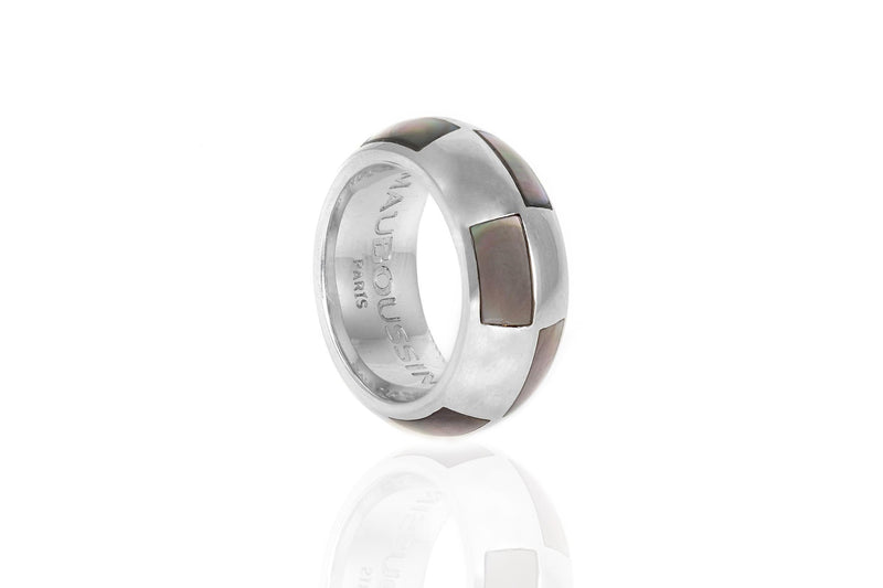 Mauboussin White Gold and Gray Mother of Pearl Checkerboard Ring