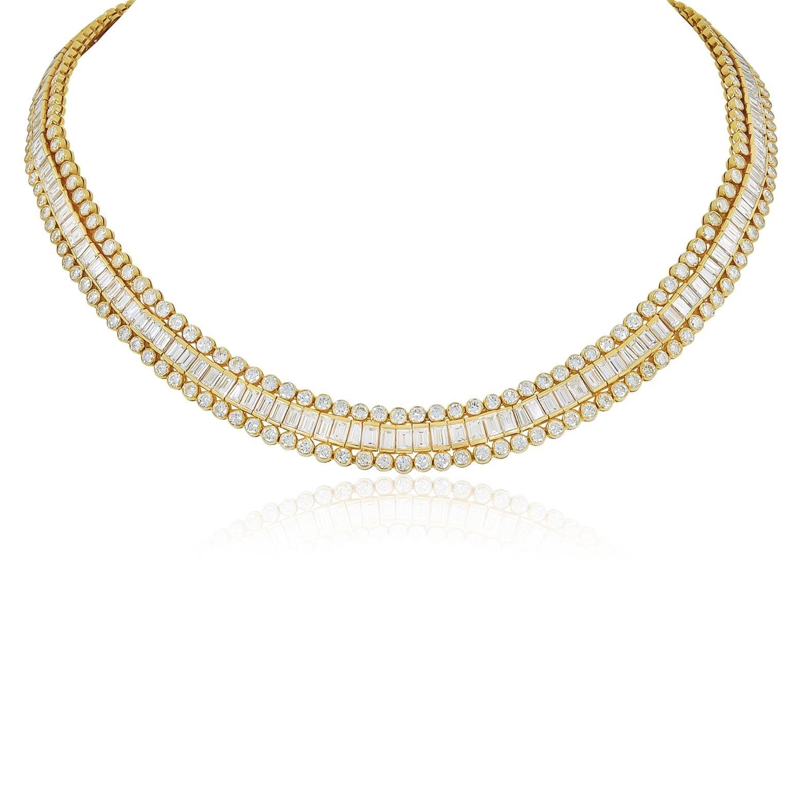 CARTIER 18K Yellow Gold Baguette and Round Diamond Riviere Necklace