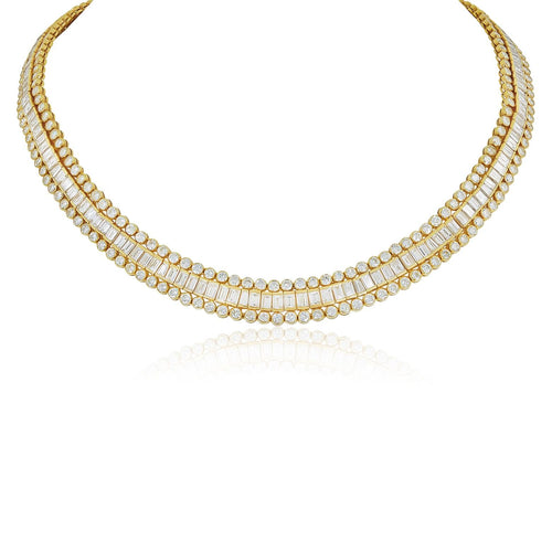 CARTIER 18K Yellow Gold Baguette and Round Diamond Riviere Necklace