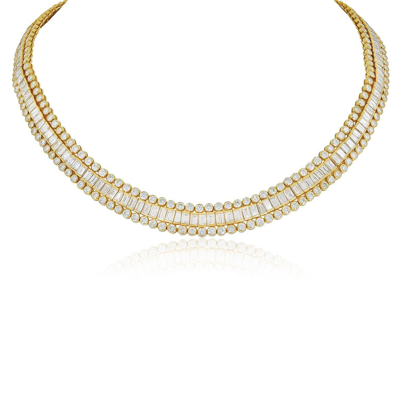 CARTIER 18K Yellow Gold Baguette and Round Diamond Riviere Necklace