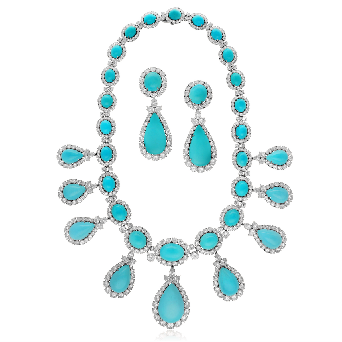 HARRY WINSTON Turquoise and Diamond Necklace and Ear Clips