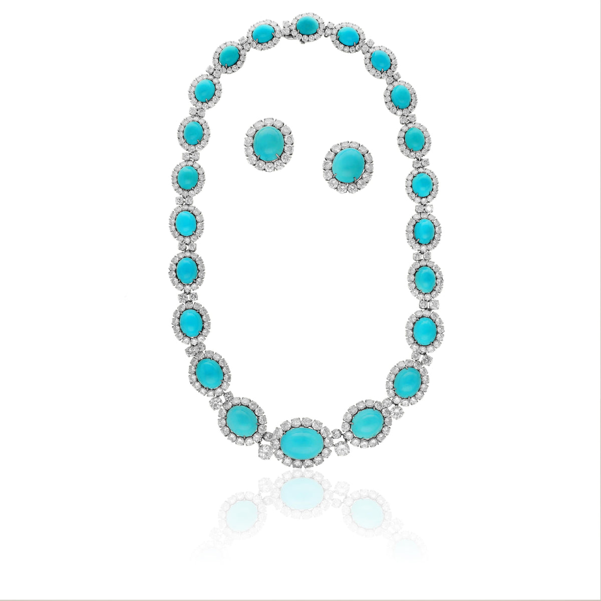 HARRY WINSTON Turquoise and Diamond Necklace and Ear Clips