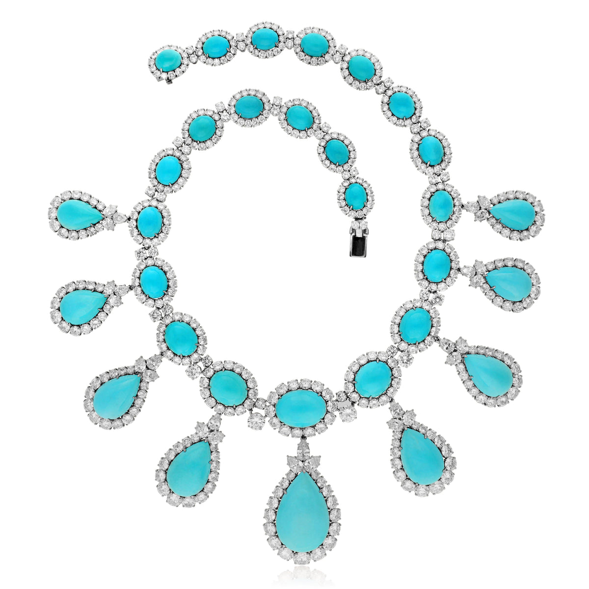 HARRY WINSTON Turquoise and Diamond Necklace and Ear Clips