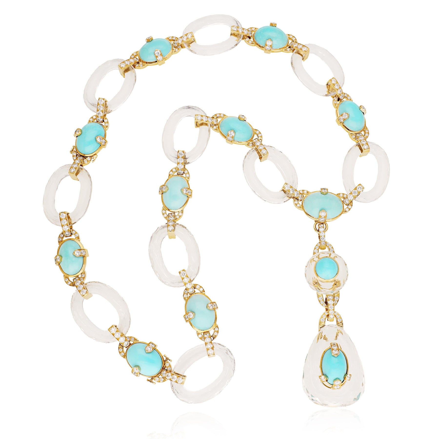 DAVID WEBB Cabochon Turquoise, Rock Crystal, and Diamond “Gala” Necklace