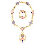 DAVID WEBB Blue Chalcedony, Pink Opal and Diamond Necklace, Pendent and Bracelet