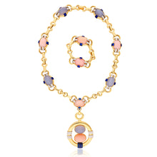 DAVID WEBB Blue Chalcedony, Pink Opal and Diamond Necklace, Pendent and Bracelet