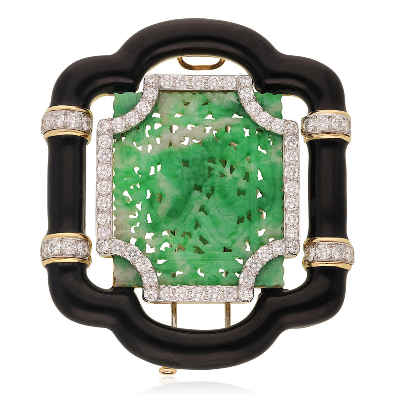 DAVID WEBB "Harmony" Convertible Necklace Jade, Black Enamel and Diamonds