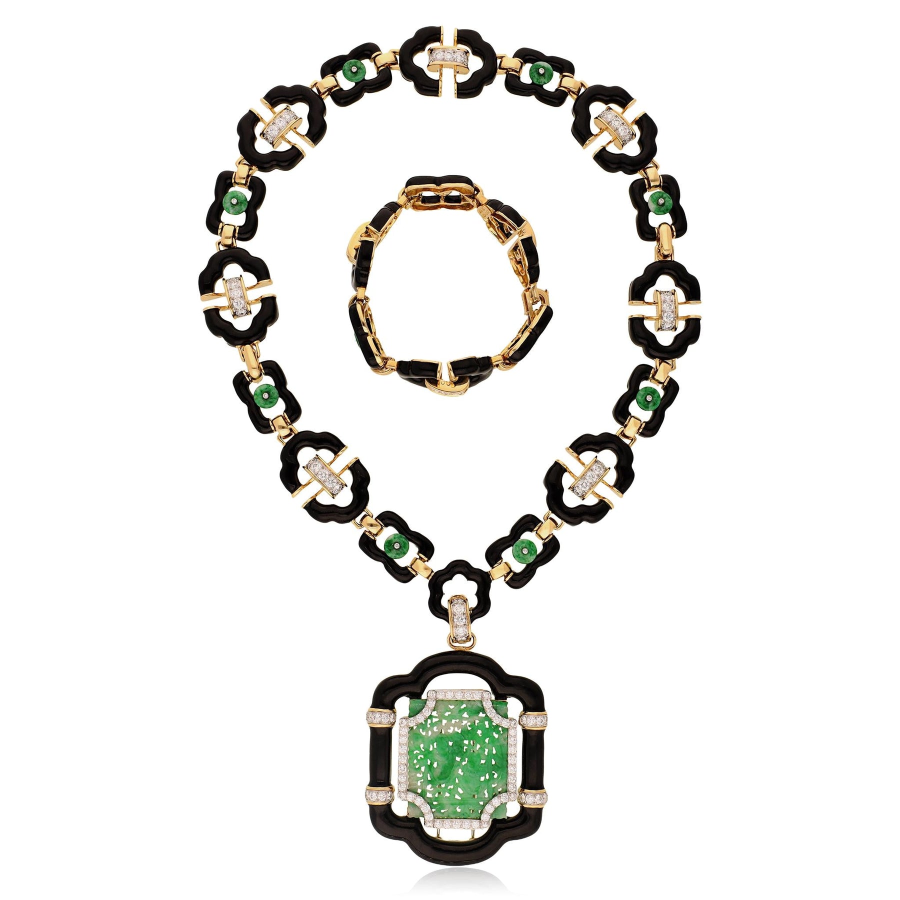DAVID WEBB "Harmony" Convertible Necklace Jade, Black Enamel and Diamonds