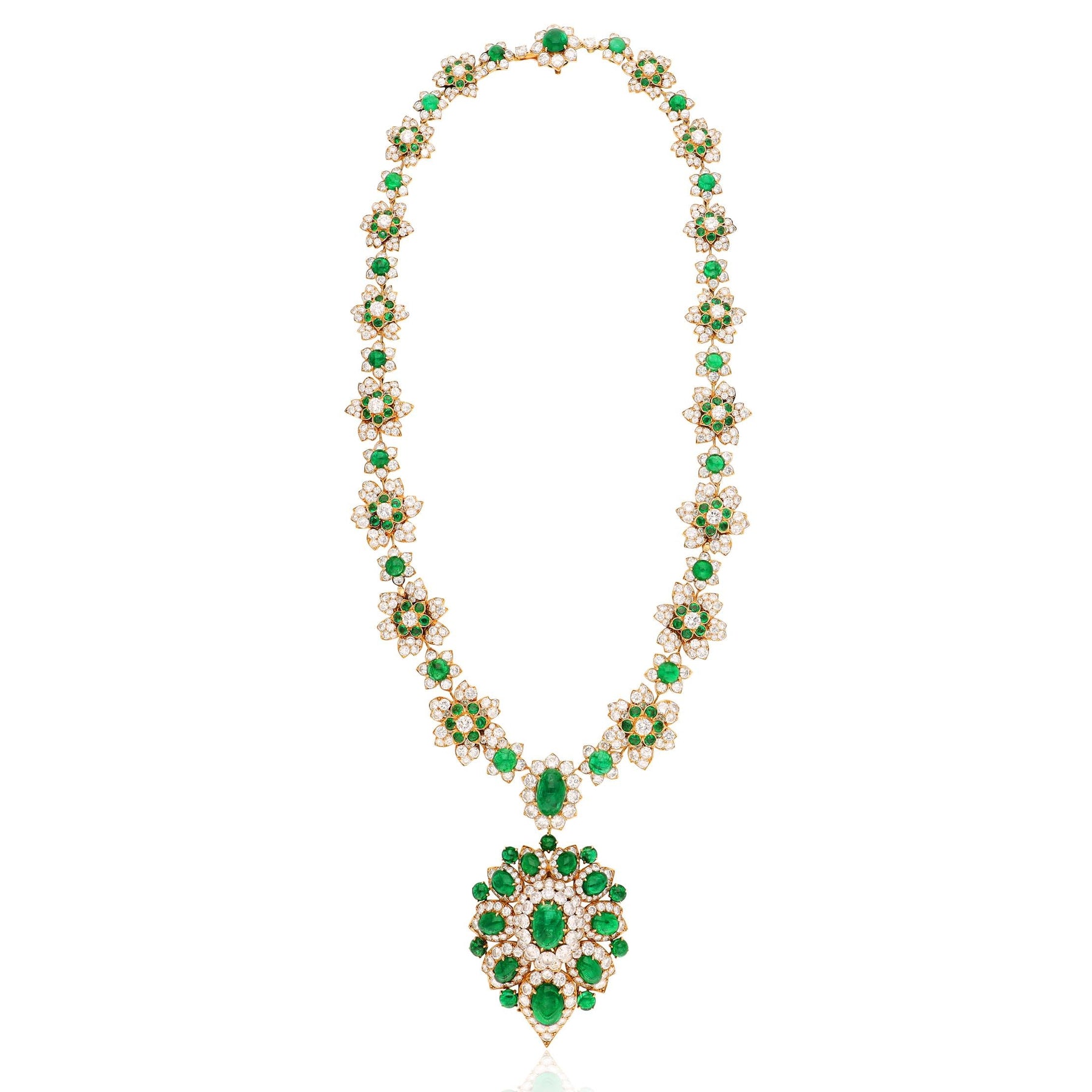 VAN CLEEF & ARPELS Diamond and Emerald Necklace with Detachable Brooch