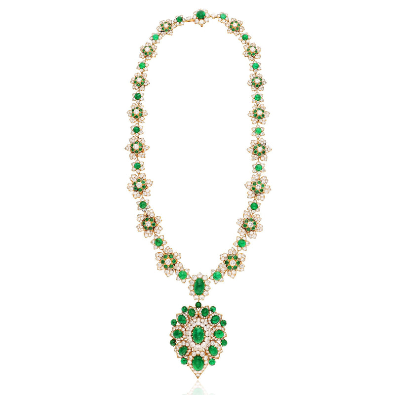 VAN CLEEF & ARPELS Diamond and Emerald Necklace with Detachable Brooch