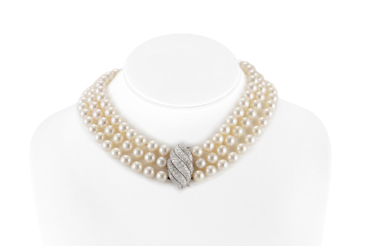 Vintage 1970s David Webb Pearl Choker with Diamonds